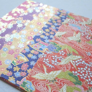 Japanische Kran und Kirschblüte Chiyogami Papierpackung mit Goldfolie Finish - 10 Blatt (Freies Schiff weltweit für mehr als USD35)