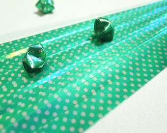 Christmas Green Diamond Sparkle (Polka Dots) Origami Lucky Star Folding Paper - single color pack of 30 strips