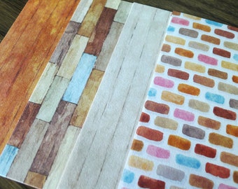 Watercolor Design - Brick and Woodwork Washi Chiyogami Paper Pack for Japanese Origami Project- 20 sheets (USD 35 Free Ship worldwide)