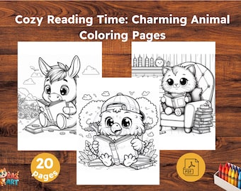 Cozy Reading Time: Animal Coloring Pages for Kids & Adults (PDF Download)