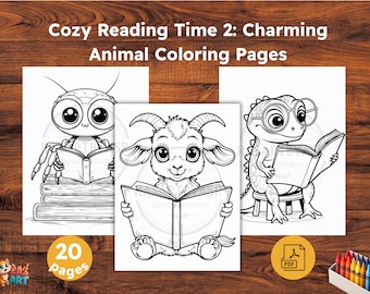 Cozy Reading Time 2: Animal Coloring Pages for Kids & Adults (PDF Download)