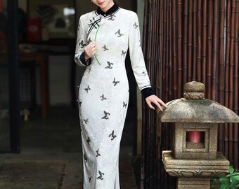 Vestido Qipao blanco de Terciopelo, cheongsam vintage estilo República de China para novia, vestido chino elegante de compromiso y boda