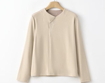Nieuwe vintage Chinese blouse met hoge hals, minimalistisch retro geborduurd shirt, zachte artistieke esthetische blouse, oosterse breisels