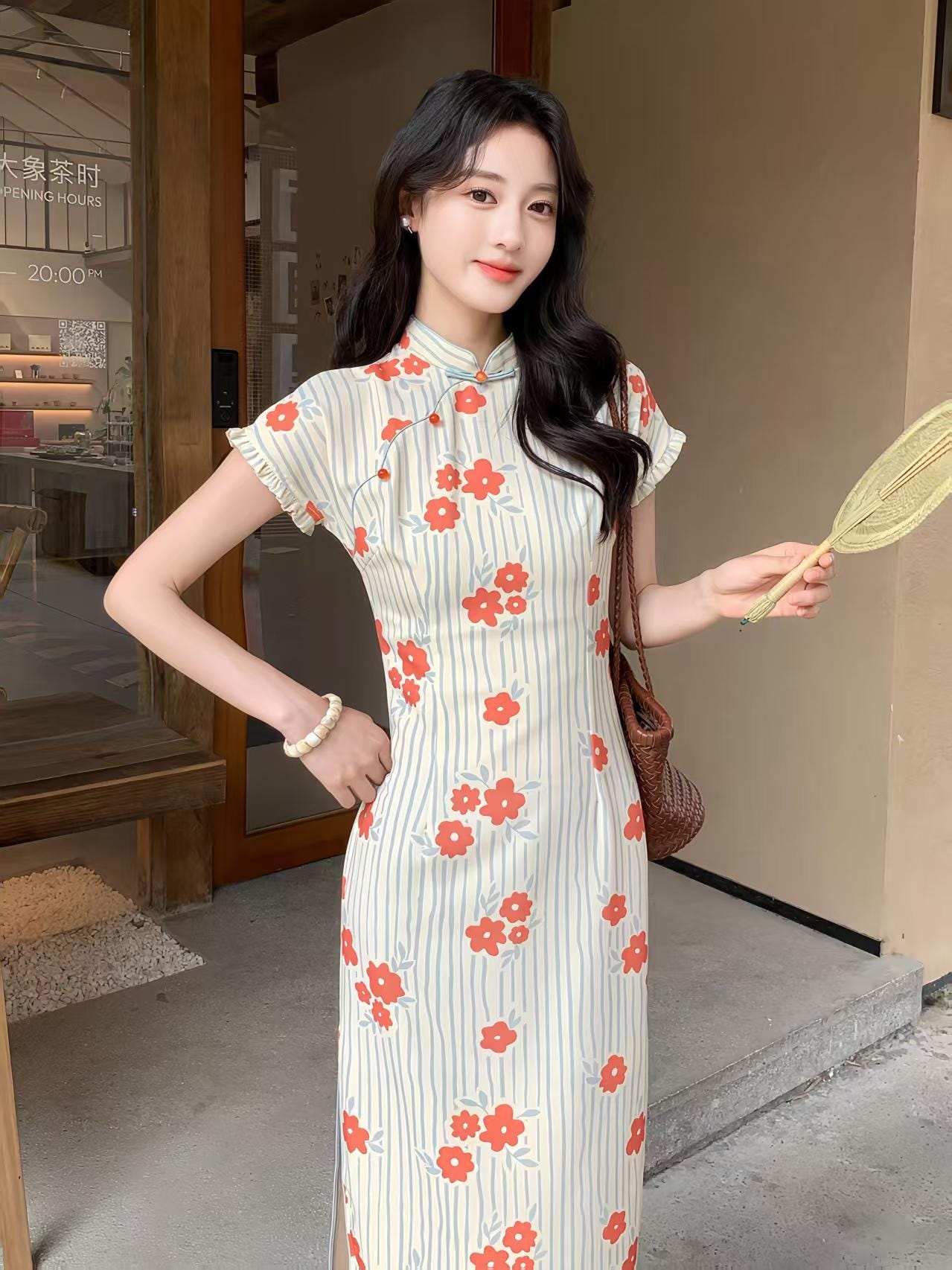 oriental evening dresses Floral Embroidery 3/4 Sleeve Velvet Oriental Evening Dress Burgundy / 4XL main image 0