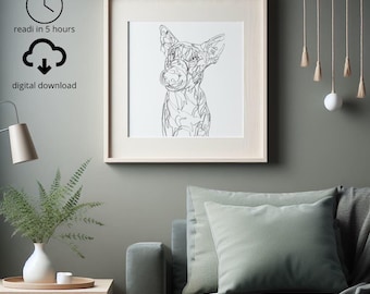 Custom Dog Portrait Digital Download – Minimalist One-Line Pet Art, Personalized Dog Illustration Gift