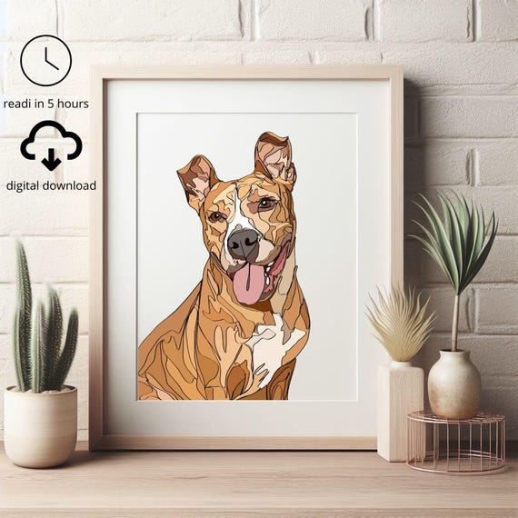 Custom Dog Portrait From Photo – Hand Drawn Minimalist Pet Art