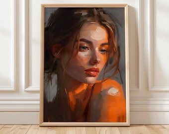Sunlit Portrait Fine Art Print | Painterly Woman Poster | Vintage Feminine Wall Art | Warm Romantic Decor