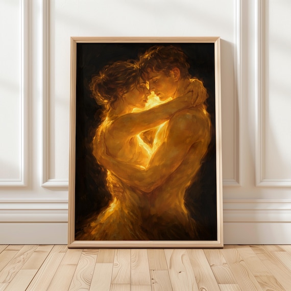 Romantic Couple Wall Art Soulmate Poster | Deep Love Emotional Decor | Intimate Connection Print | Passionate Embrace Artwork