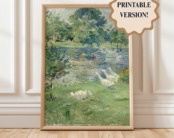 Vintage Wall Art | Ducks at a Pond Rustic Country Scene, Vintage Farmhouse, Tranquil Lake Scene, Gift for Nature Lovers (Digital Download)