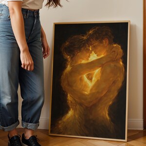 Golden light couple portrait expressive painting