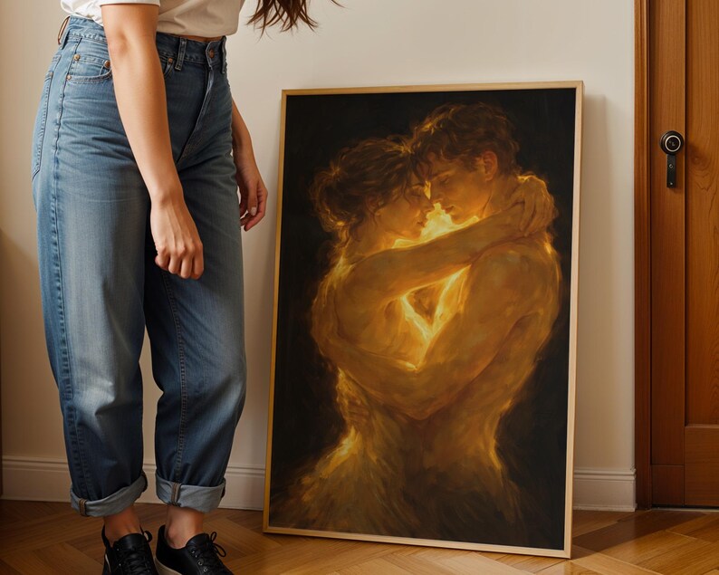 Golden light couple portrait expressive painting