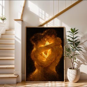 Luminous embrace wall art with glowing couple