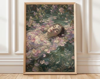 Ophelia Recreation Fine Art Print | Woman in Water | Romantic Portrait Poster | Vintage Aesthetic | Classic Romantic Wall Décor