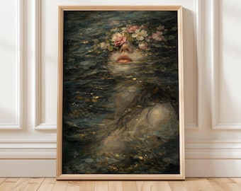 Ethereal Floral Woman Wall Art | Impressionist Water Portrait Painting | Romantic Fine Art Print | Dreamy Feminine Decor