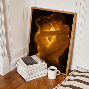 Sensual romantic wall art with warm golden tones