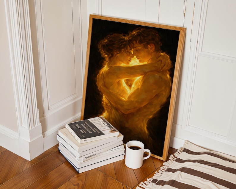 Sensual romantic wall art with warm golden tones