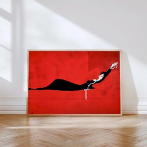 French Red Wall Art Poster Print, Quality Posters, Elegant Woman with Pearl Necklace Reproduction, René Gruau, Home Decor, Wall Hanging, Art