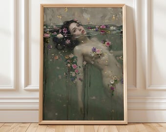 Vintage Ophelia Wall Art Print | Dreamy Ophelia Poster | Elegant Woman in Water | Literary Gift | Vintage Baroque Decor | Shakespeare Art
