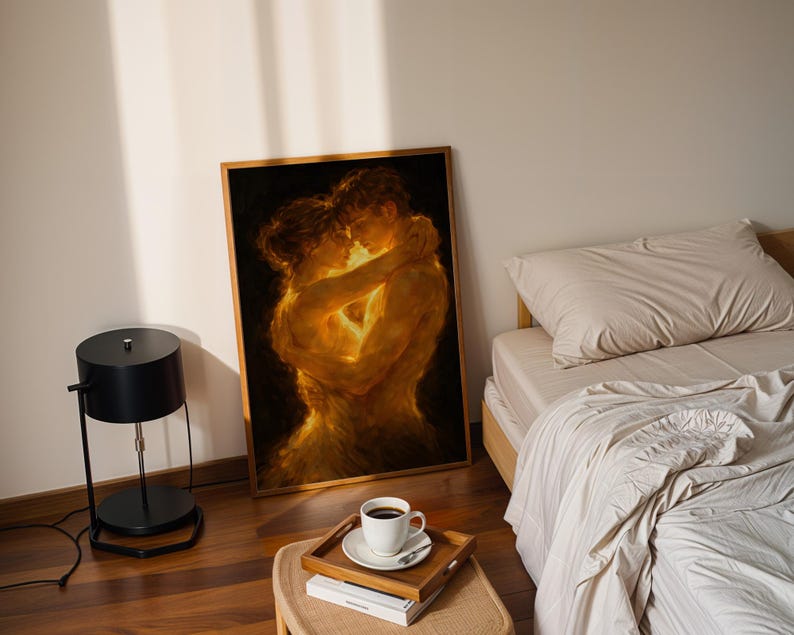 Sensual romantic wall art with warm golden tones
