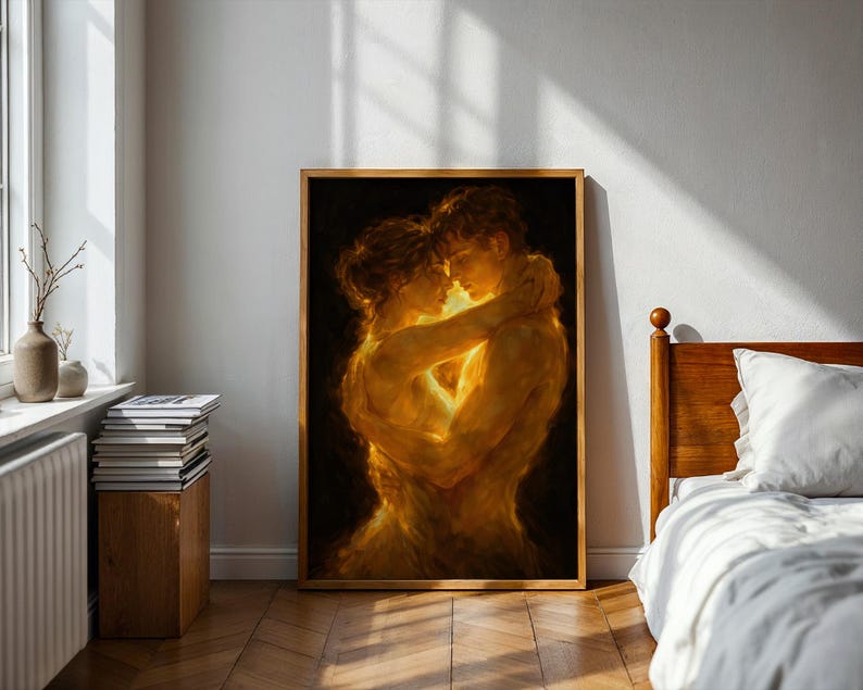 Fine art painting of couple in glowing light