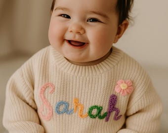 Gepersonaliseerd cadeau Geboortecadeau Handgeborduurde naam babysweater, custom babynaamtrui, trui babymeisjes met naam, verjaardagscadeau