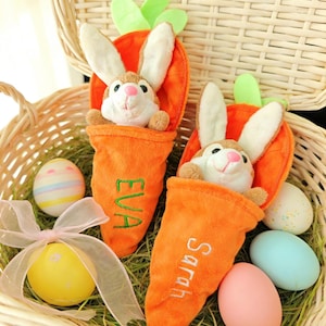 Easter Bunny Rabbit, Personalized Bunny Rabbit Toy, Easter Gift,  Plush Reversible Carrot Keychain, Custom Stuffed Animal