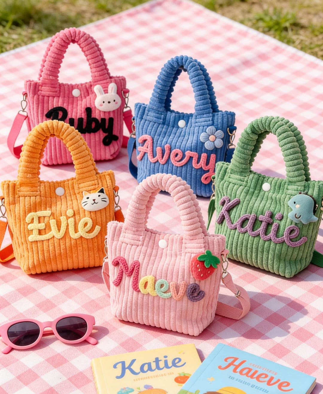 Personalized Toddler Purse with Cute Charm Custom Name Corduroy Kids Crossbody Bag/Handmad