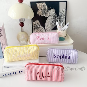 Personalized Seersucker Pencil Case, Custom Name Seersucker Pouch, Back to School Gift, Monogram Pencil Bag, Gift for Kid  Christmas gift