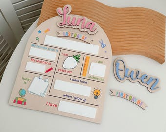 Schulanfang Schulzeichen - personalisiertes austauschbares Brett | Wiederverwendbare Back to School Photo Prop | Schulanfang & Abschlusstag Schild
