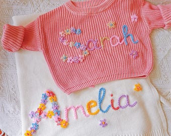 Handgeborduurde naam babysweater gepersonaliseerd cadeau pasgeboren cadeau, custom babynaamtrui, trui babymeisjes met naam, verjaardagscadeau