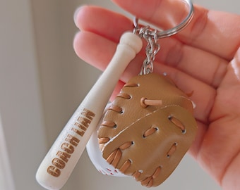 Personalized Baseball Keychains,Baseball Key Chain Mini Baseball Set Bag Tag Custom for Baseball Game | Gift for Baseball Team Player Gifts
