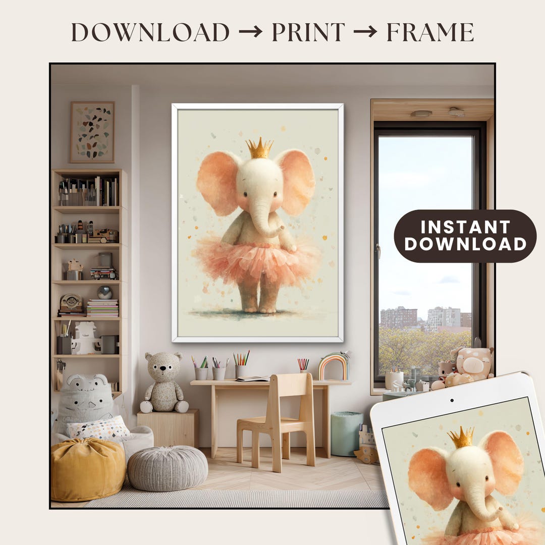 Elephant Nursery Wall Artprintable, Baby Room Poster | Digital Instant ...