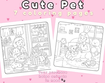 7 páginas para colorear de mascotas / Hojas para colorear de perros y gatos imprimibles / Descarga digital para amantes de los animales