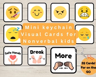 Autism communication cards for keychains - 32 visuals for nonverbal kids | PDF instant download