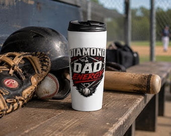 Diamond Dad Energy Travel Mug | Baseball Dad Typography