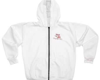 Grace and Grit Zip Hoodie | Soft White Zip-Up Sweatshirt | Womens Motivational Apparel | Cozy Lightweight Jacket | Athleisure Gift for Her