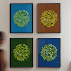 Grand Slam Tennis Ball Art Set – 4 Printable Posters Inspired by US Open, Wimbledon, French & Australian Opens | Modern Sports Decor