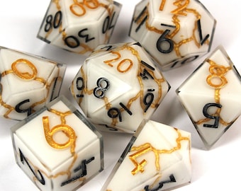 Kintsugi  Dice Set - Polyhedral Sharp Edge RPG Dice (7 Pcs)