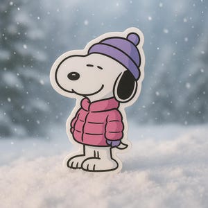 High Quality 2&quot; Snoop Pink Puffer Jacket Sticker l Custom Cartoon Stickers l Cute Winter Stickers