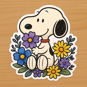 High Quality 2&quot; Snoop Flower Sticker l Custom Cartoon Sticker l Cute Floral Stickers