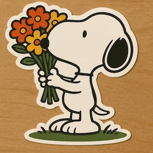 High Quality 2&quot; Snoop Flower Bouquet Sticker l Custom Cartoon Stickers l Cute Flower Stickers