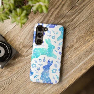 Colorful Rabbit Tough Phone Case - Cute Bunny Design, Animal Lover Gift, Floral Pattern, Easter, Spring Decor