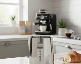 Brocca per il latte incisa personalizzata, idea regalo per lattiera incisa, brocca in acciaio inossidabile di alta qualità con scritta, tazza per schiumare il latte, teiera