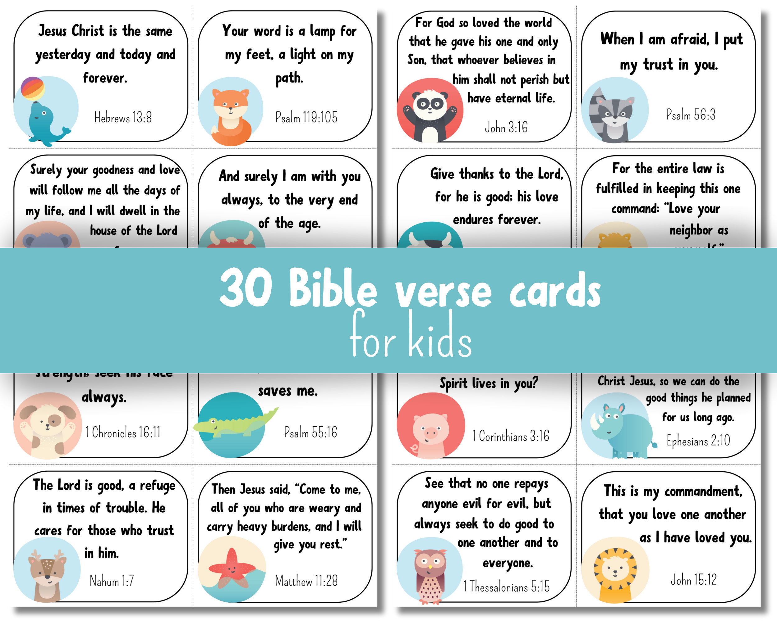 Set of 30 Printable Bible Verse Cards for Kids Scripture Cards for ...