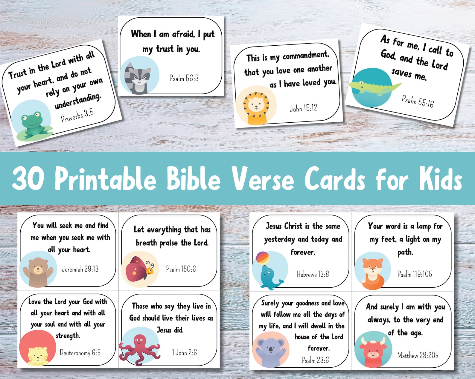 Set of 30 Printable Bible Verse Cards for Kids | Scripture Cards for ...