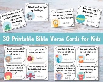 Set of 30 Printable Bible Verse Cards for Kids | Scripture Cards for Children | Memory Verse Cards | Christian Homeschool