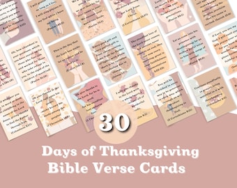 Set of 30 Printable Bible Verse Cards | Thanksgiving and Praise Scripture Cards | Modern Fall and Autumn Mood | ESV KJV