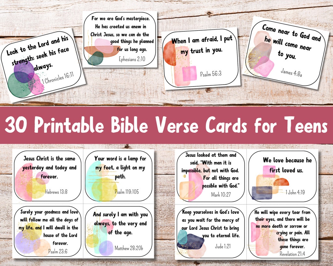 Set of 30 Printable Bible Verse Cards for Teens and Older Kids ...