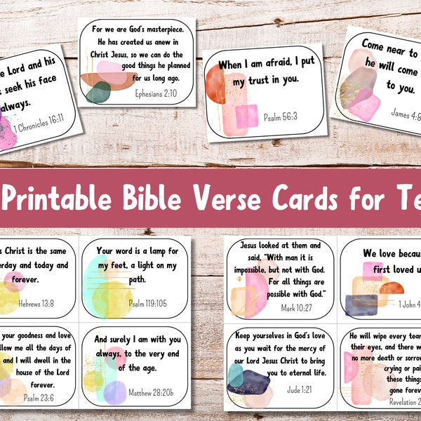 Set of 30 Printable Bible Verse Cards for Teens and Older Kids | Scripture Cards for Teenagers | Memory Verse Cards | Christian Homeschool