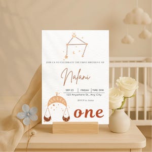 Libra First Birthday Invitation | Digital 1st Birthday Invite Template | 5x7 inch | Gender Neutral Zodiac | Free Mobile Version | Star Sign